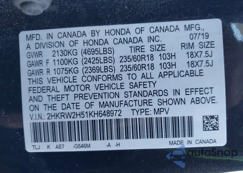 2019 Honda Cr-V Ex from USA, damaged, VIN 2HKRW2H51KH648972
